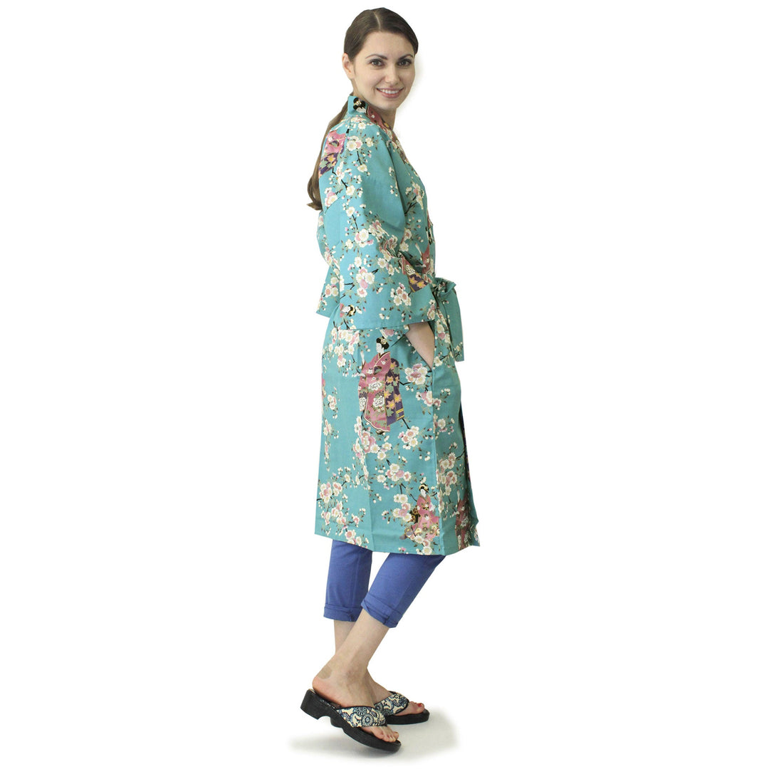 Women's Happi Coat: Kimono Robe - Lovely "Maiko" Turquois