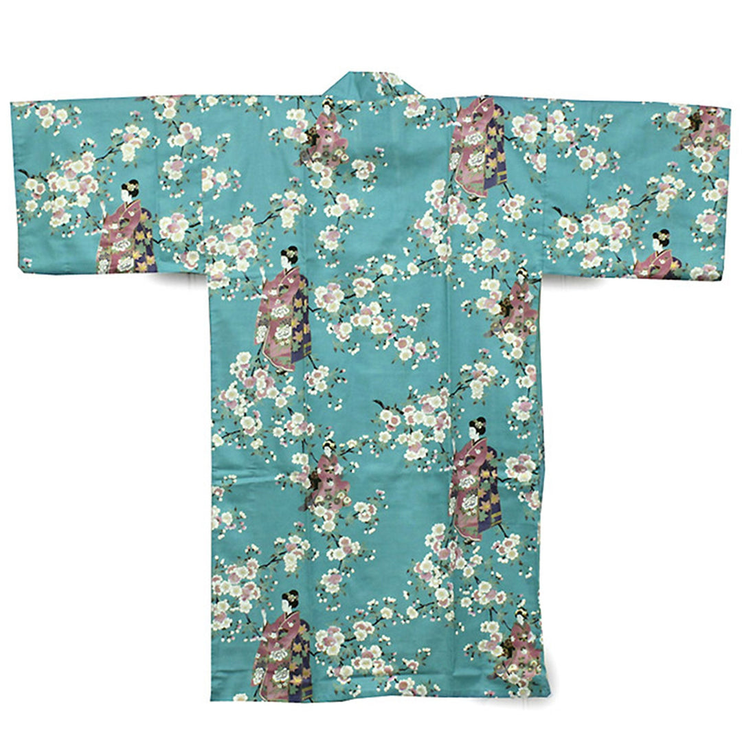 Women's Happi Coat: Kimono Robe - Lovely "Maiko" Turquois