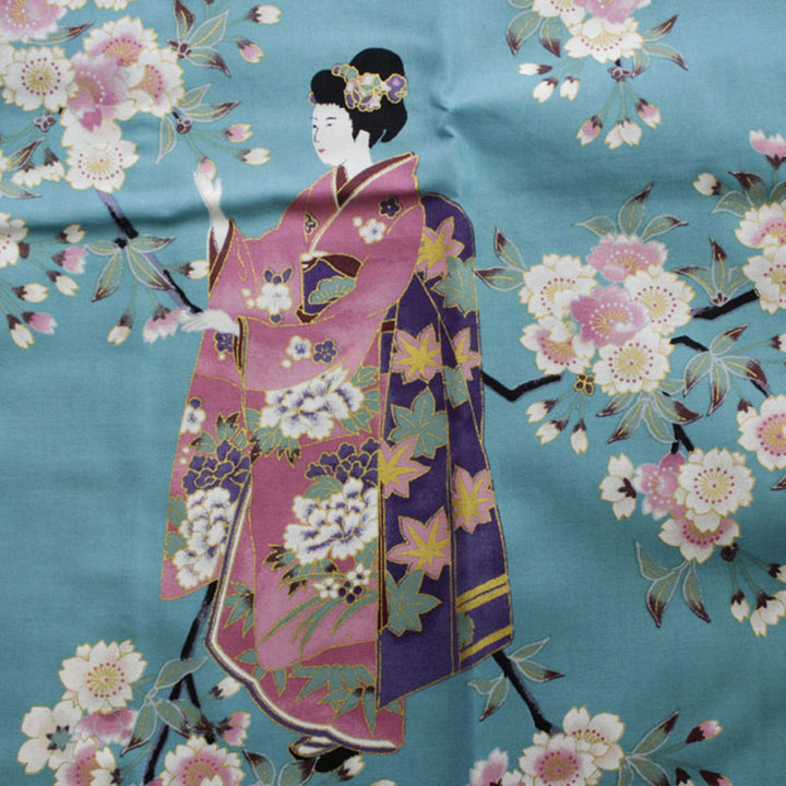 Women's Happi Coat: Kimono Robe - Lovely "Maiko" Turquois