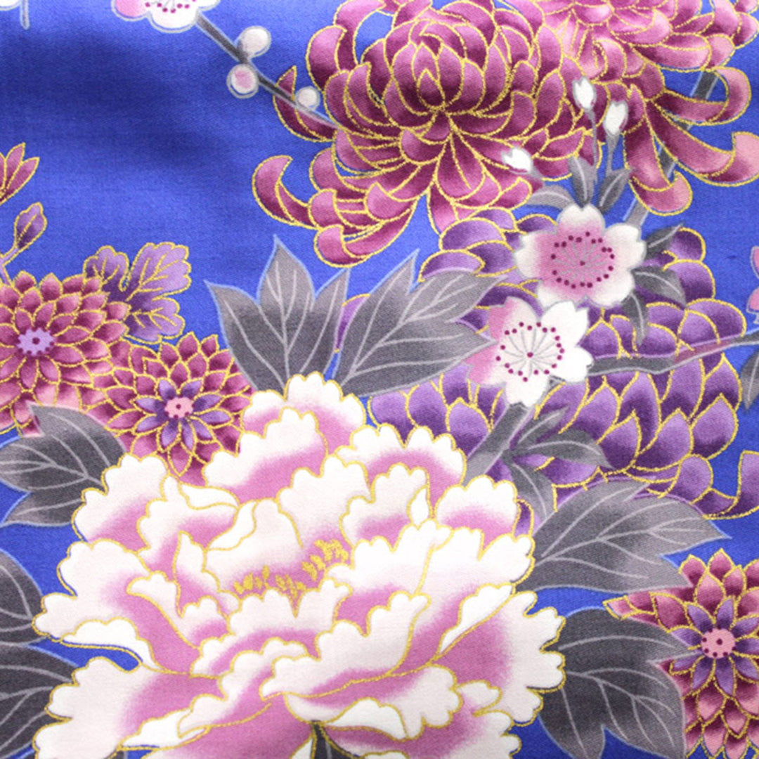 Women's Happi Coat: Kimono Robe - Flying Crane & Peony Blue