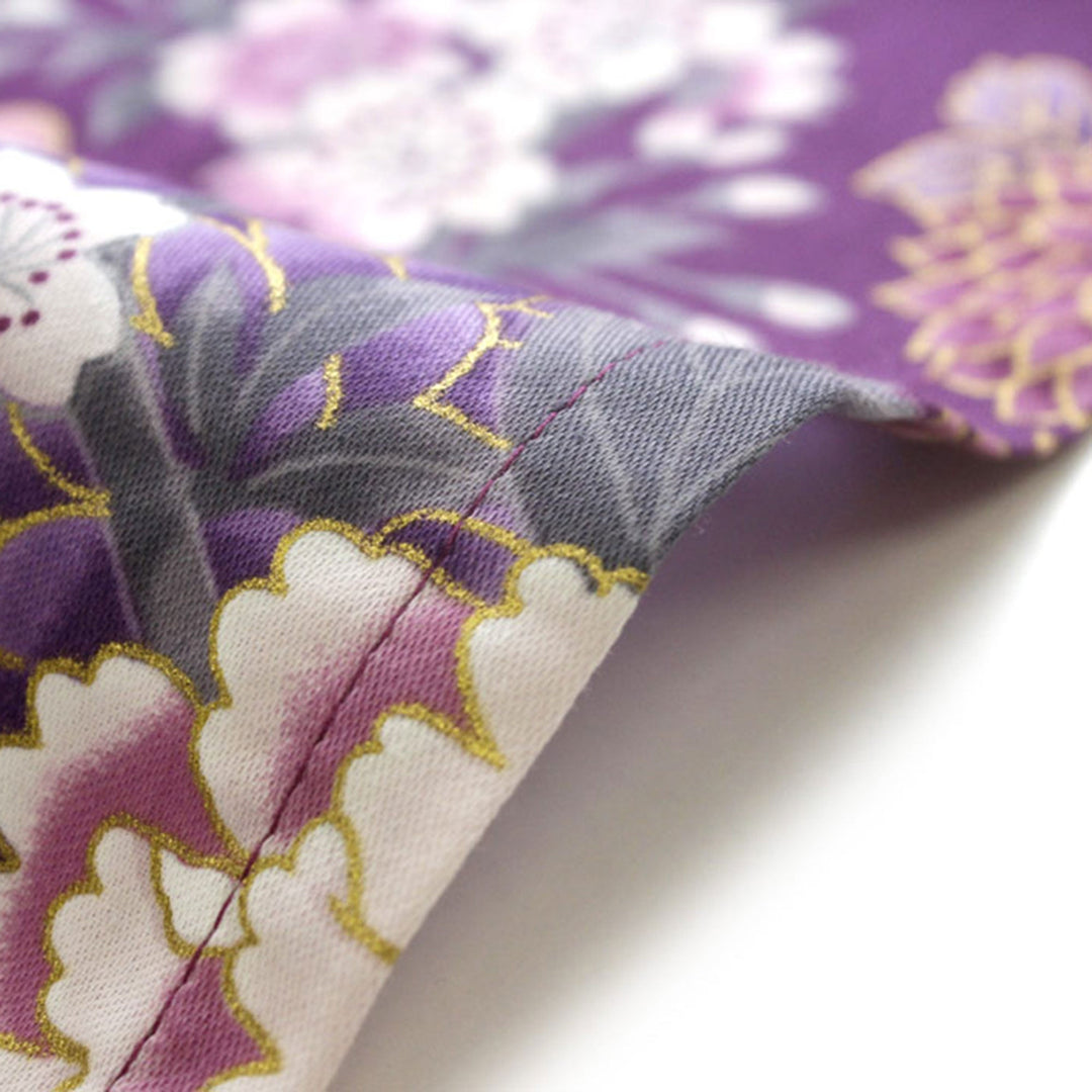 Women's Happi Coat: Kimono Robe - Flying Crane & Peony Purple