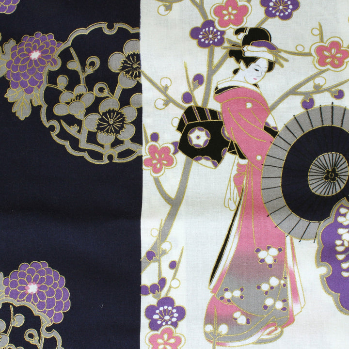 Women's Easy Yukata / Kimono Robe : Japanese Traditional Clothes - "GEISHA" Beauty on Stripe Navy