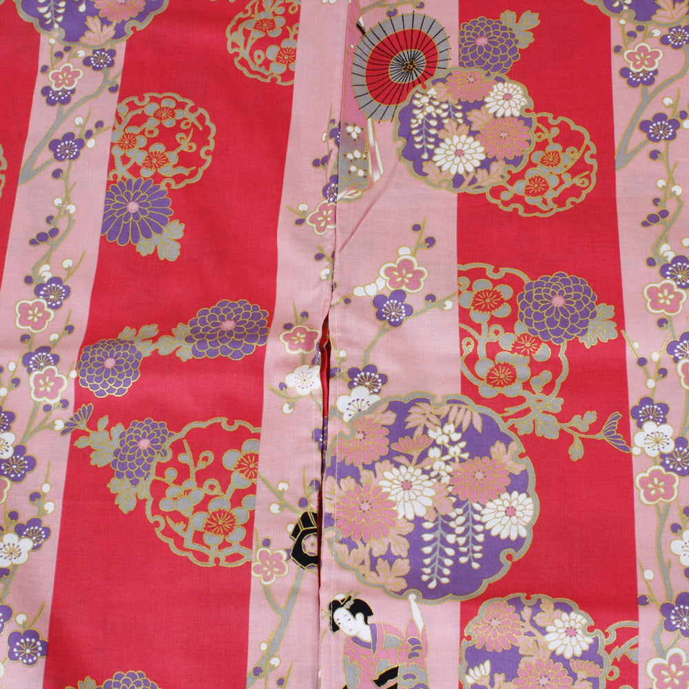 Women's Easy Yukata / Kimono Robe : Japanese Traditional Clothes - "GEISHA" Beauty on Stripe Pink