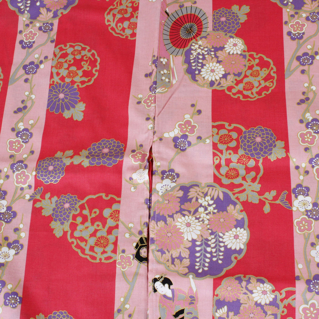 Women's Easy Yukata / Kimono Robe : Japanese Traditional Clothes - "GEISHA" Beauty on Stripe Pink