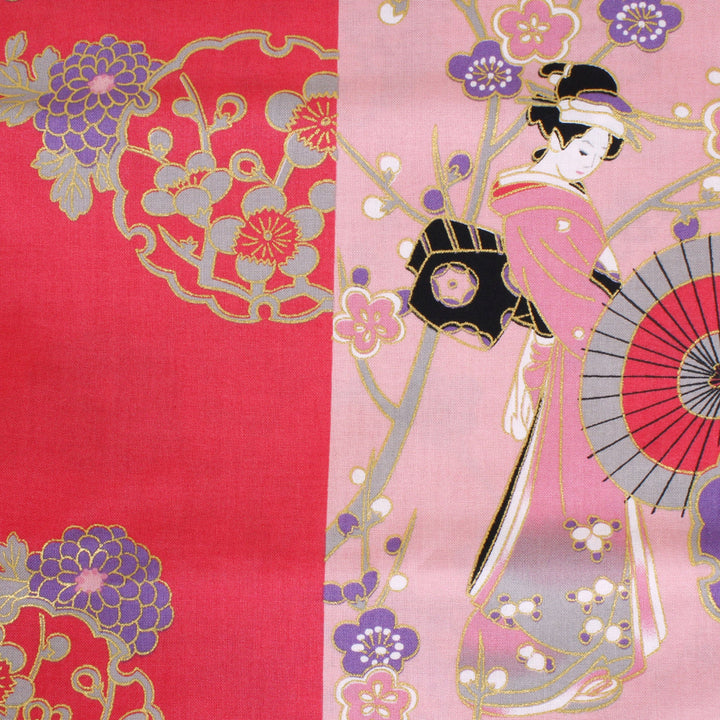 Women's Easy Yukata / Kimono Robe : Japanese Traditional Clothes - "GEISHA" Beauty on Stripe Pink