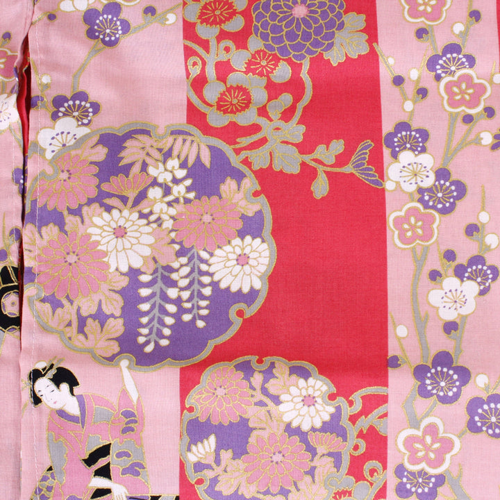 Women's Easy Yukata / Kimono Robe : Japanese Traditional Clothes - "GEISHA" Beauty on Stripe Pink