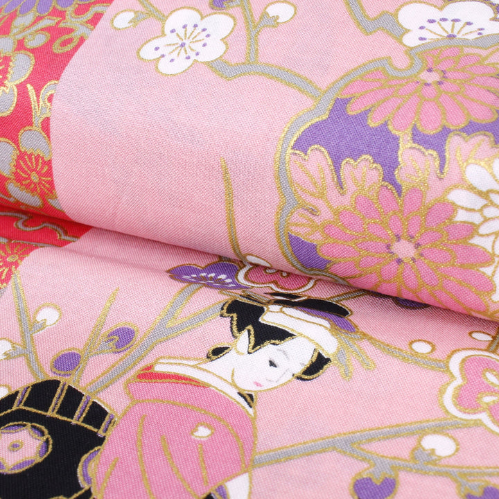 Women's Easy Yukata / Kimono Robe : Japanese Traditional Clothes - "GEISHA" Beauty on Stripe Pink