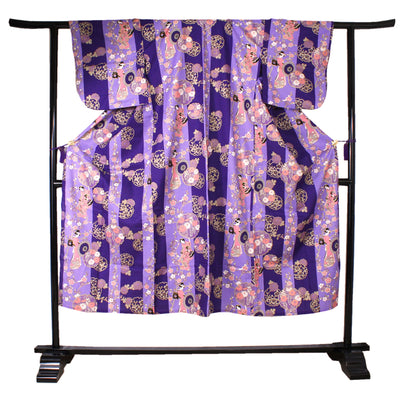 Women's Easy Yukata / Kimono Robe : Japanese Traditional Clothes - "GEISHA" Beauty on Stripe Purple