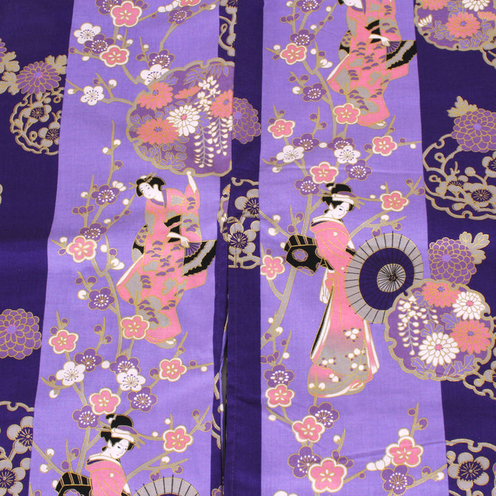 Women's Easy Yukata / Kimono Robe : Japanese Traditional Clothes - "GEISHA" Beauty on Stripe Purple