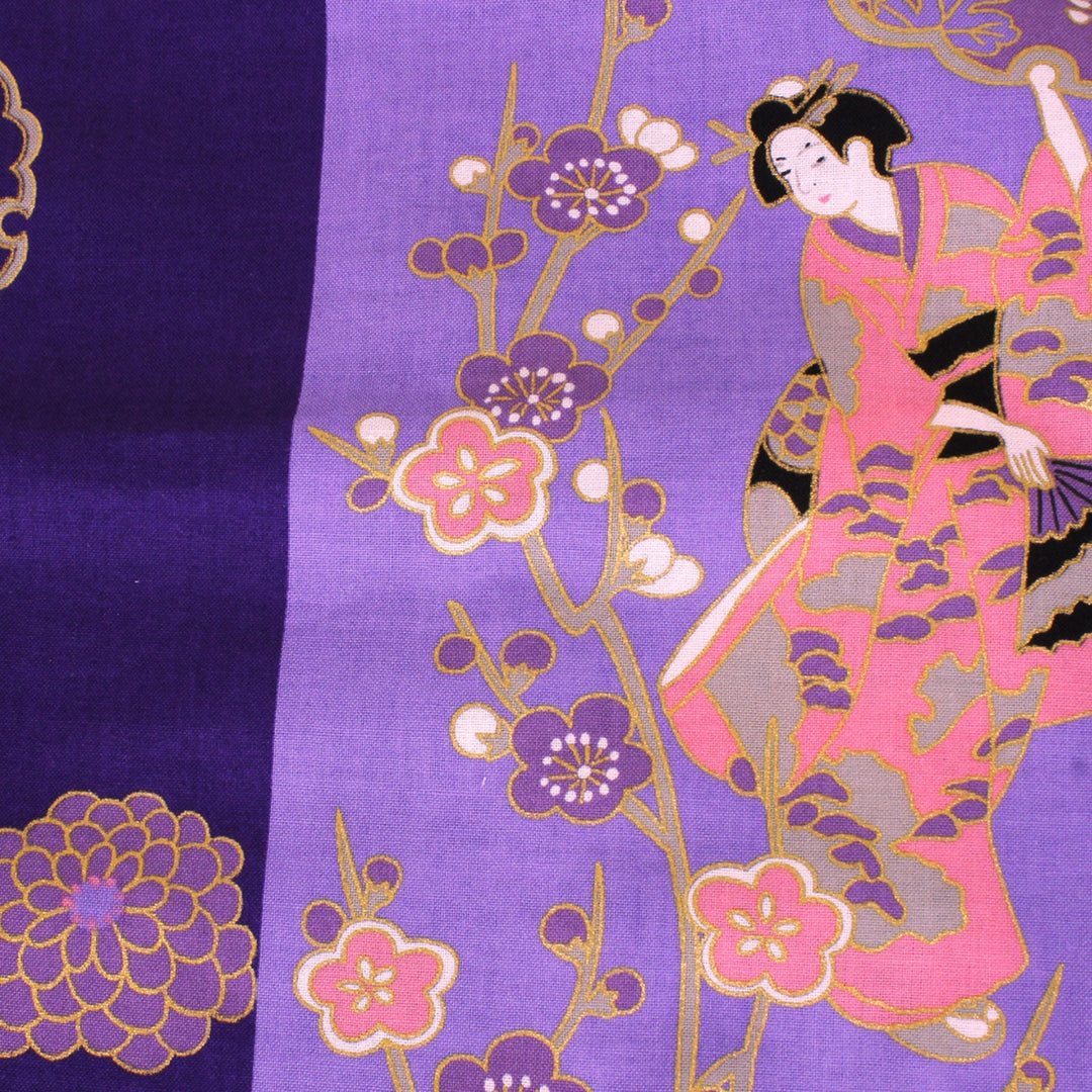 Women's Easy Yukata / Kimono Robe : Japanese Traditional Clothes - "GEISHA" Beauty on Stripe Purple