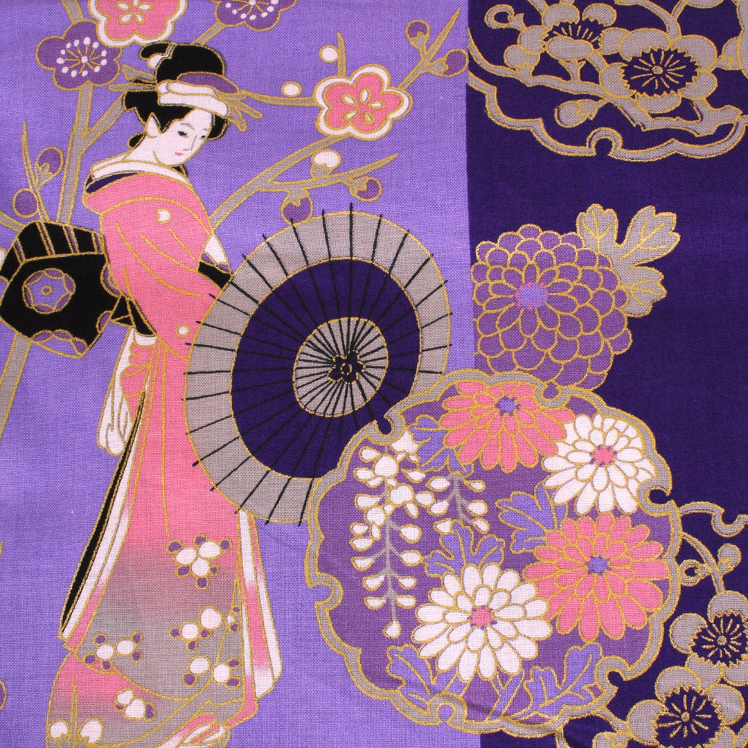 Women's Easy Yukata / Kimono Robe : Japanese Traditional Clothes - "GEISHA" Beauty on Stripe Purple