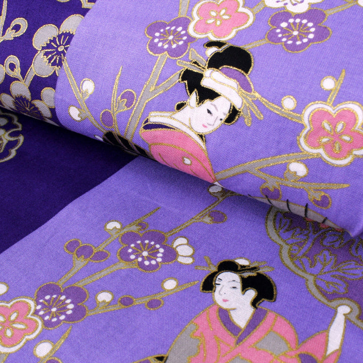 Women's Easy Yukata / Kimono Robe : Japanese Traditional Clothes - "GEISHA" Beauty on Stripe Purple