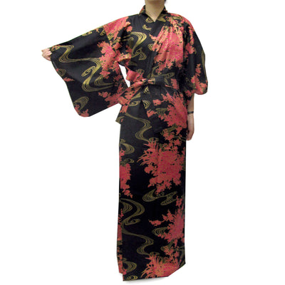 Women's Easy Yukata / Kimono Robe : Japanese Traditional Clothes - Flowing Peony Black