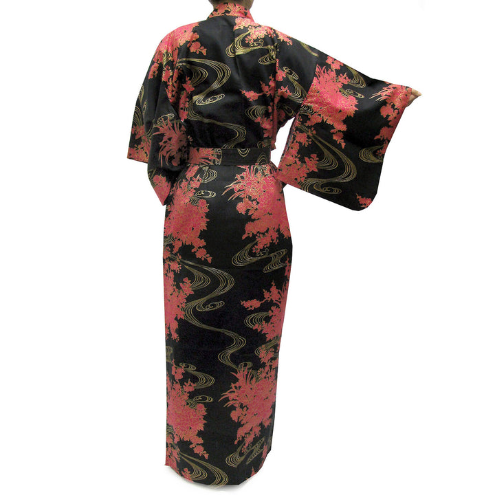 Women's Easy Yukata / Kimono Robe : Japanese Traditional Clothes - Flowing Peony Black