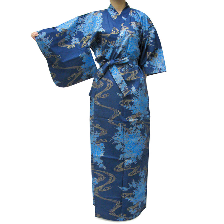 Women's Easy Yukata / Kimono Robe :  Japanese Traditional Clothes - Flowing Peony Blue