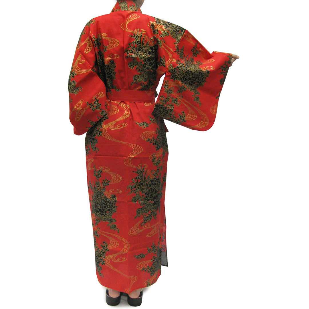 Women's Easy Yukata / Kimono Robe :  Japanese Traditional Clothes - Flowing Peony Red