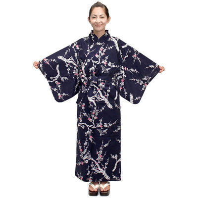 Women's Easy Yukata / Kimono Robe :  Japanese Traditional Clothes - Japanese Plum Navy