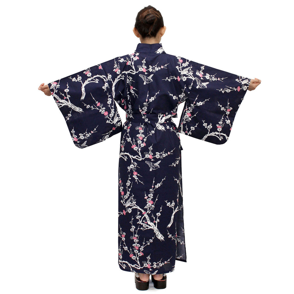 Women's Easy Yukata / Kimono Robe :  Japanese Traditional Clothes - Japanese Plum Navy