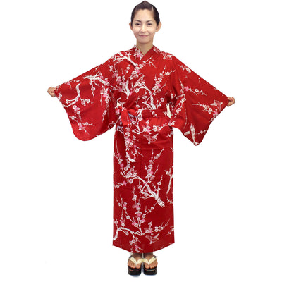 Women's Easy Yukata / Kimono Robe :  Japanese Traditional Clothes - Japanese Plum Red