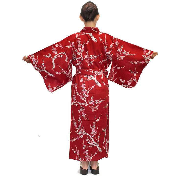 Women's Easy Yukata / Kimono Robe :  Japanese Traditional Clothes - Japanese Plum Red