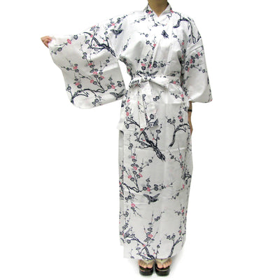 Women's Easy Yukata / Kimono Robe :  Japanese Traditional Clothes - Japanese Plum White