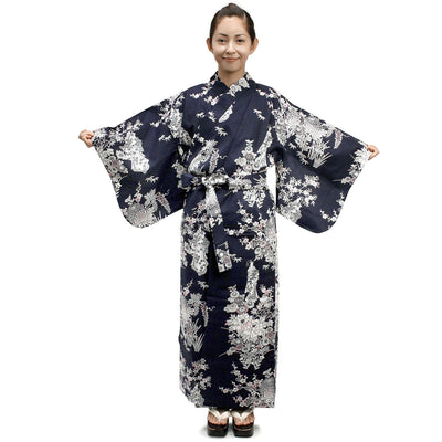 Women's Easy Yukata / Kimono Robe :  Japanese Traditional Clothes - Peony & Beauty Navy