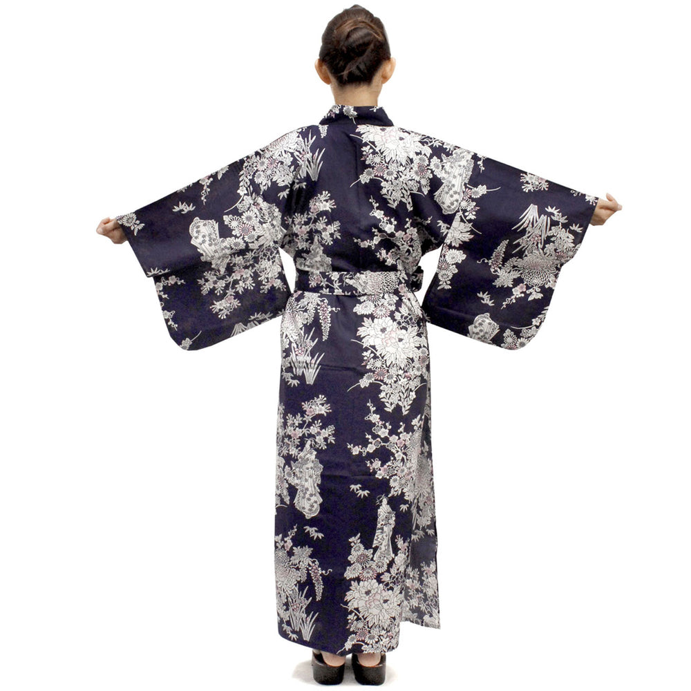 Women's Easy Yukata / Kimono Robe :  Japanese Traditional Clothes - Peony & Beauty Navy