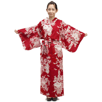 Women's Easy Yukata / Kimono Robe :  Japanese Traditional Clothes - Peony & Beauty Red