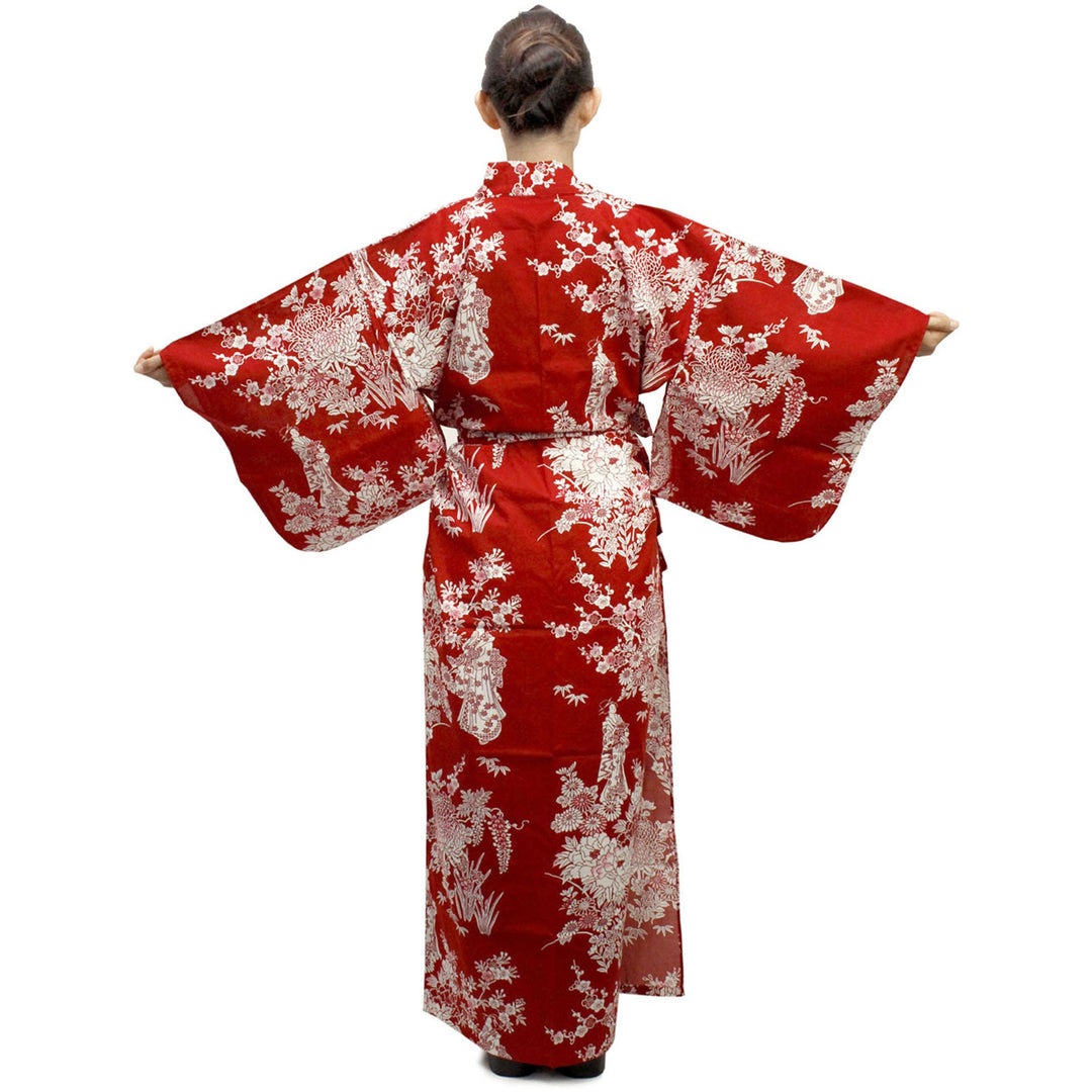 Women's Easy Yukata / Kimono Robe :  Japanese Traditional Clothes - Peony & Beauty Red