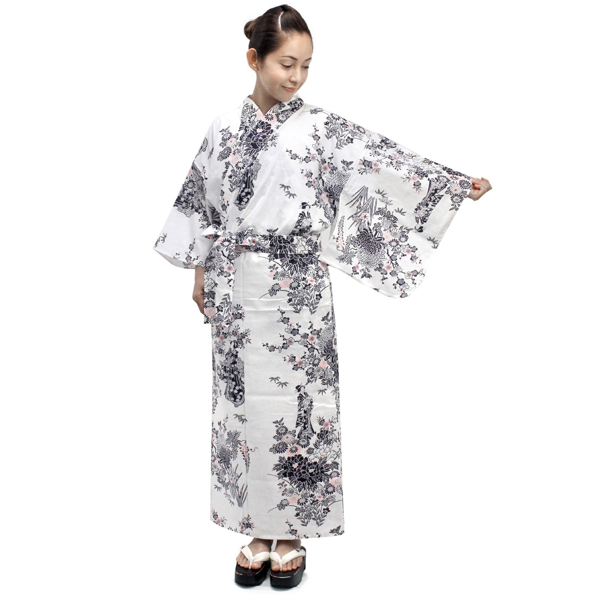 Women's Easy Yukata Peony & Beauty White – Maruhisa Kyoto