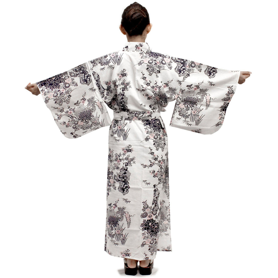 Women's Easy Yukata / Kimono Robe :  Japanese Traditional Clothes - Peony & Beauty White