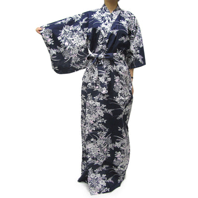 Women's Easy Yukata / Kimono Robe :  Japanese Traditional Clothes - Lily Navy