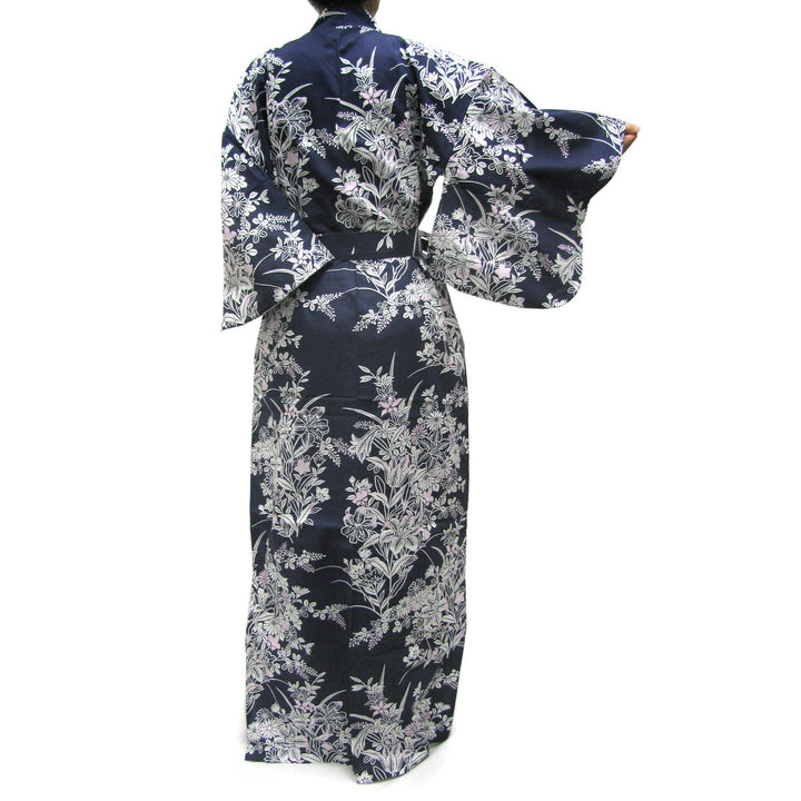 Women's Easy Yukata / Kimono Robe :  Japanese Traditional Clothes - Lily Navy