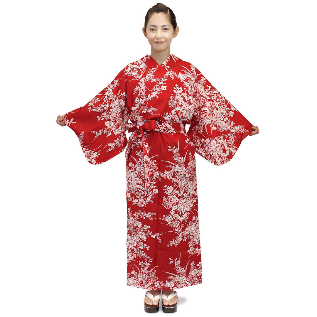 Women's Easy Yukata Lily Red – Kyoto Maruhisa USA