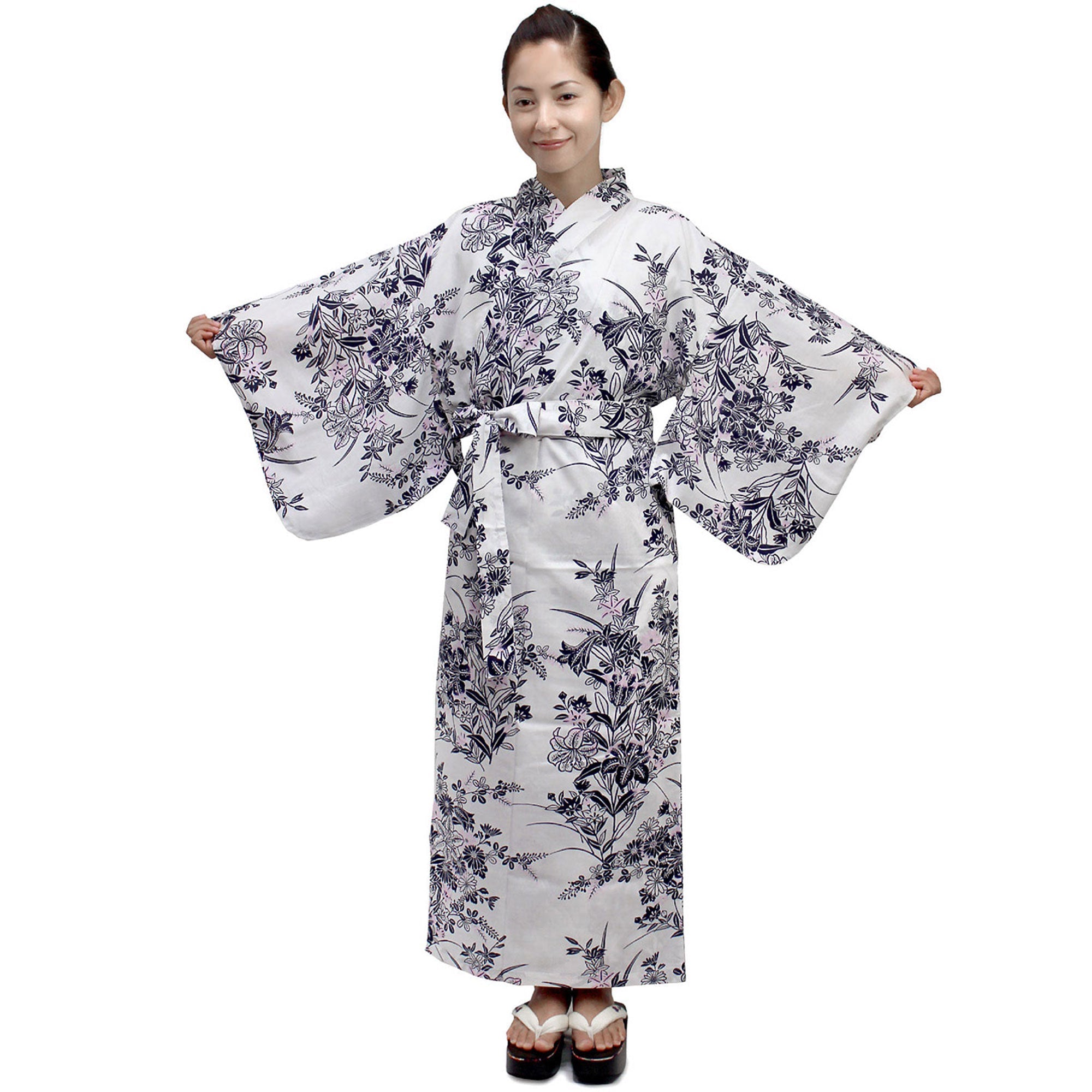 Women's Yukata Robe Japanese Traditional Summer Kimono - Lily White ...
