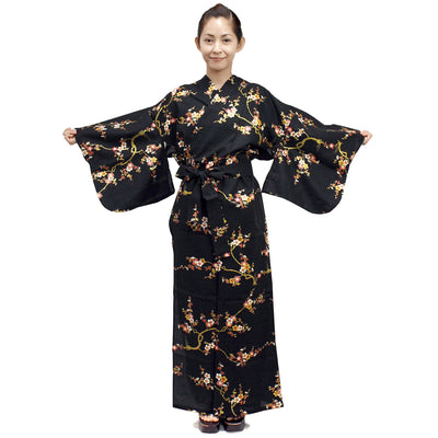 Women's Easy Yukata / Kimono Robe :  Japanese Traditional Clothes - Golden Plum Black