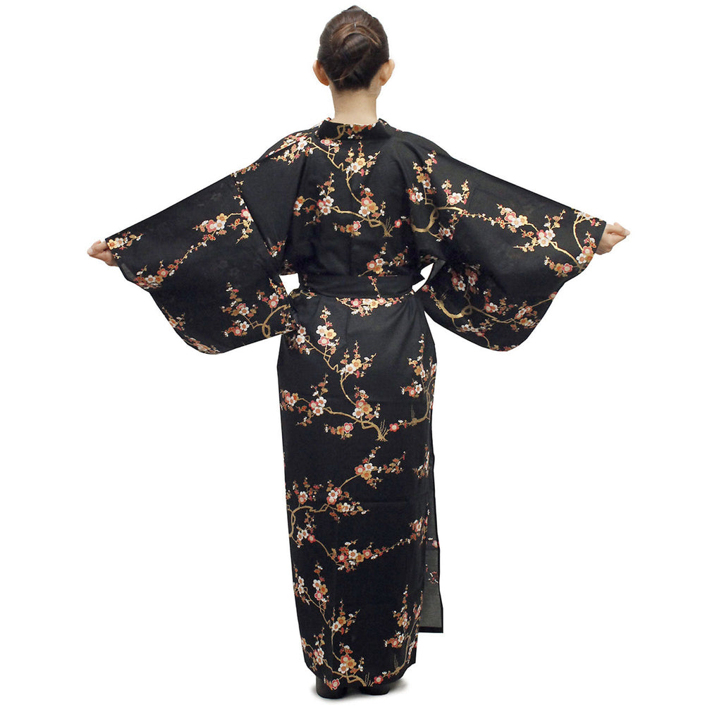 Women's Easy Yukata / Kimono Robe :  Japanese Traditional Clothes - Golden Plum Black