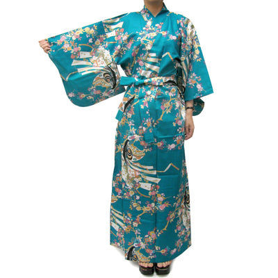 Women's Easy Yukata / Kimono Robe : Japanese Traditional Clothes - Cherry Princess Turquois