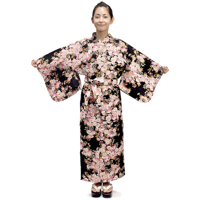 Women's Easy Yukata / Kimono Robe :  Japanese Traditional Clothes - SAKURA Black