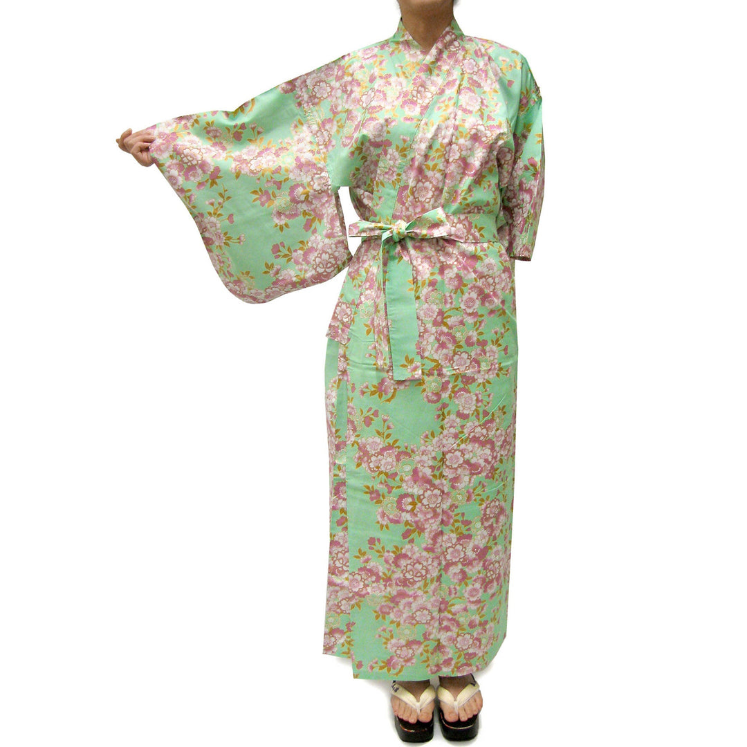 Women's Easy Yukata  / Kimono Robe : Japanese Traditional Clothes - SAKURA Turquois