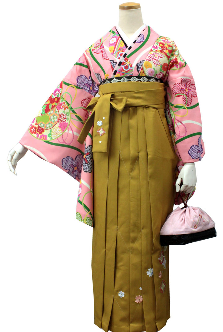 Women's Washable Nishakusode Kimono for Hakama - Pink Tatewaku Temari Ball