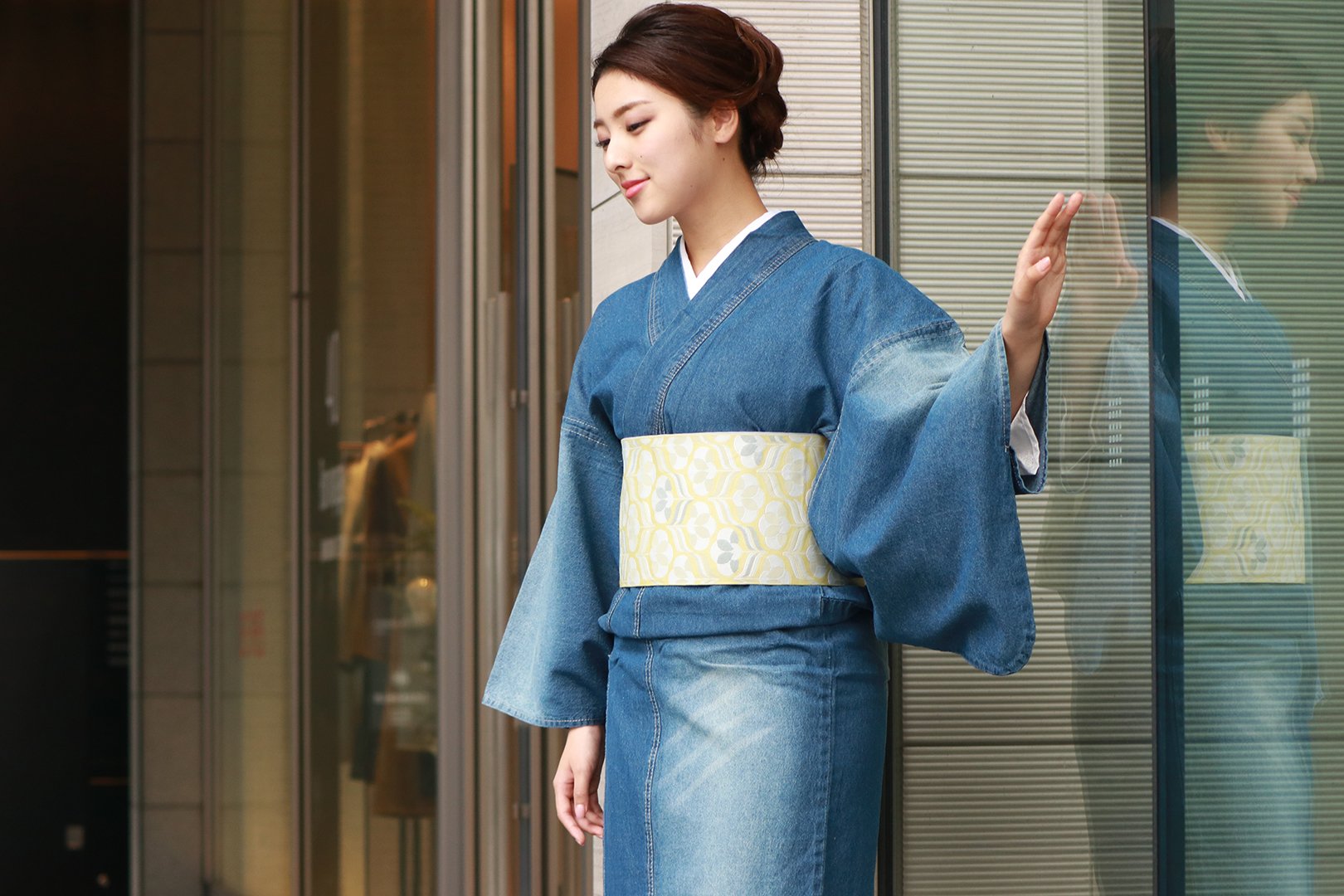 Women's Unlined Denim Japanese Traditonal Kimono Blue with