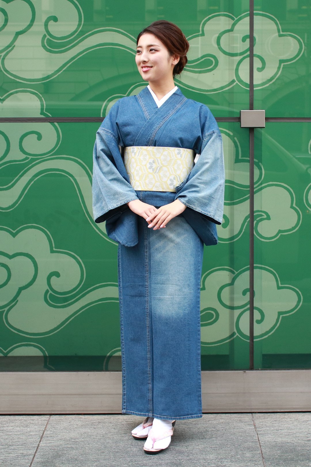 Women's Unlined Denim Japanese Traditonal Kimono Blue with Stitches – Kyoto Maruhisa USA